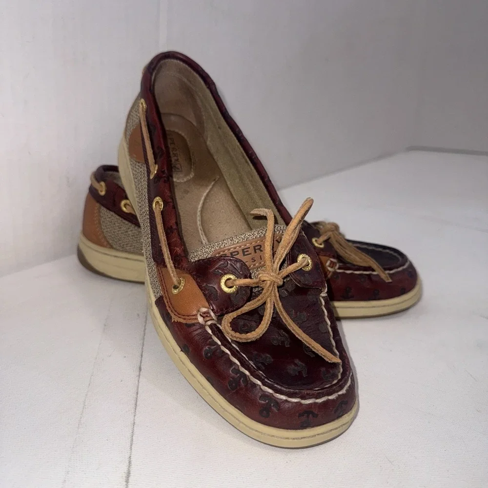 Sperry Top-Sider Brown Leather Anchor Coastal Angelfish Boat Shoes Women's Sz 9